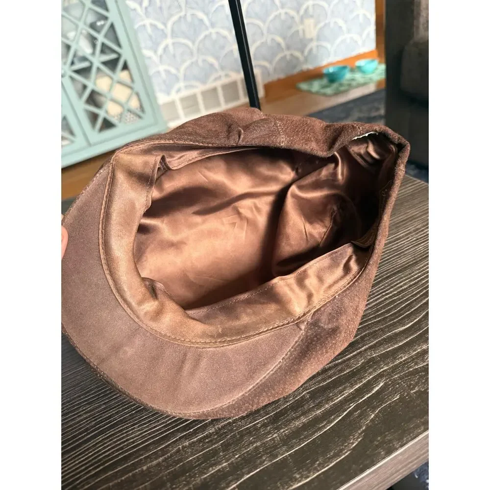 6/$25 Vintage New York Chocolate Brown Derby Newsboy Hat Genuine Suede - Picture 3 of 5